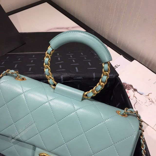 Chanel女包 AS1358 Chanel2020新款圓環手柄方胖子口蓋包 菱格羊皮鏈條手提包  djc3955